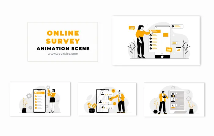 Flat Design Character Online Survey 2D Animation Scene